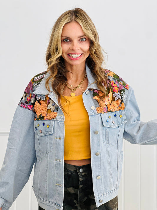 Light Denim Elite Embellished Jacket (Reg & Plus)