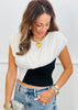 White/Black Mesh & Knit Color Block Top (Reg.)