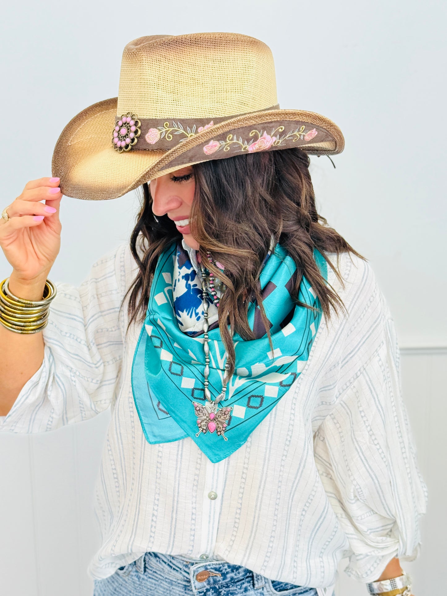 Pink Flower Concho Western Hat