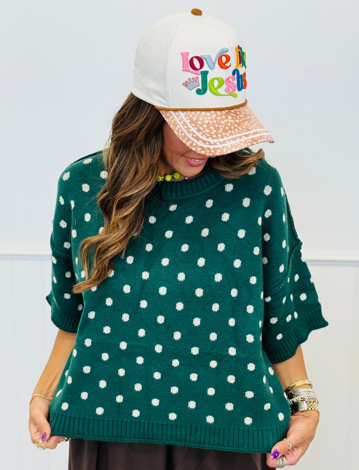 Hunter Green Polka Dot Sweater Top (Reg & Plus)