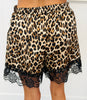 Leopard Print Silky Lace Trim Shorts (Reg & Plus)