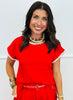Red Embroidery Accent Pullover Top (Reg.)