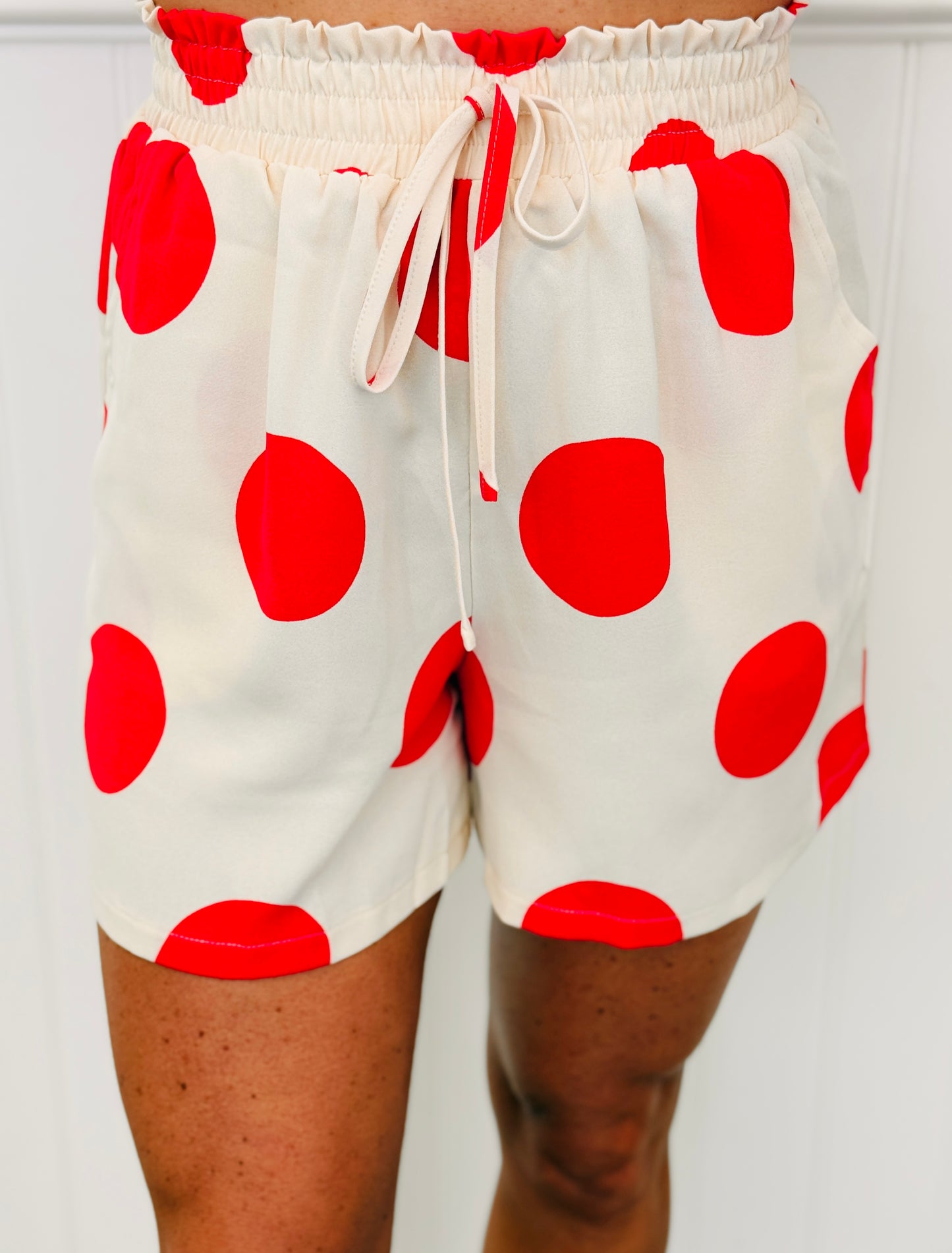 Ecru/Red Big Dots Shirt & Shorts Set (Reg & Plus)