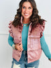 Champagne Shimmer Ruffle Sleeve Puffer Vest (Reg. and Plus)