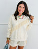 Cream Fringed Accent Hoodie Sweater Top (Reg.)