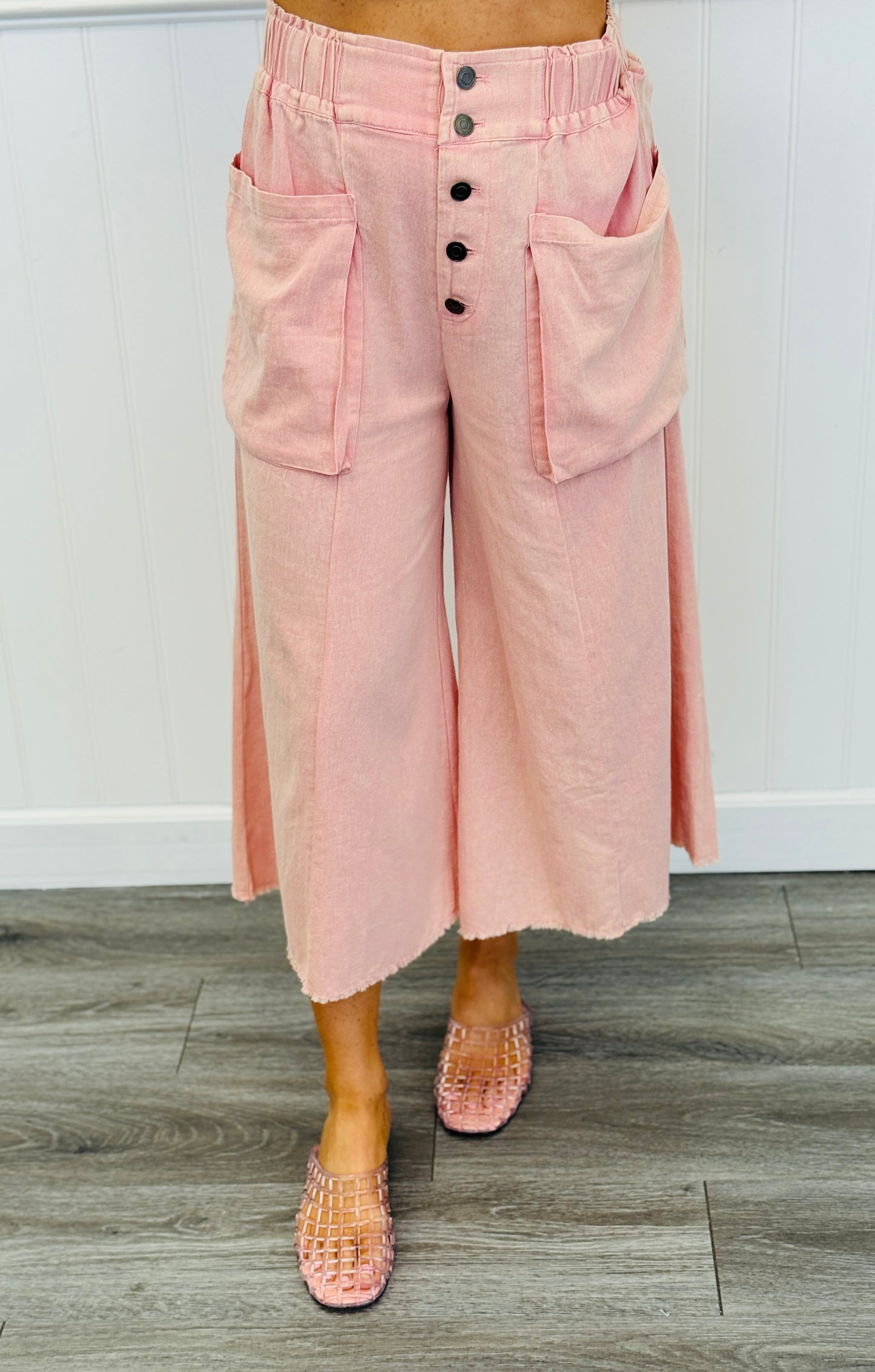 Rose Pink Cropped Wide Leg Pants (Reg. and Plus)
