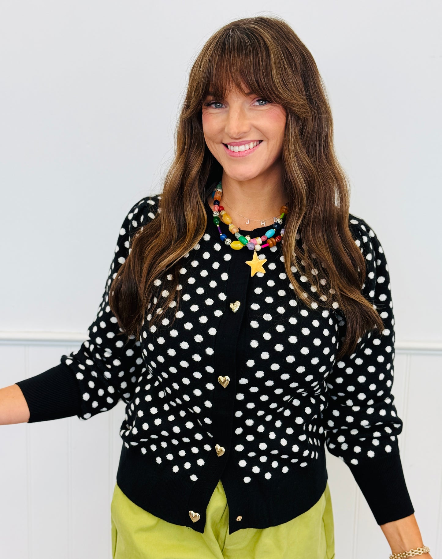 Black Polka Dot Button Down Sweater Cardigan (Reg & Plus)