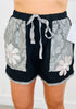 Black Multi Floral Patch & Lace Shorts (Reg & Plus)