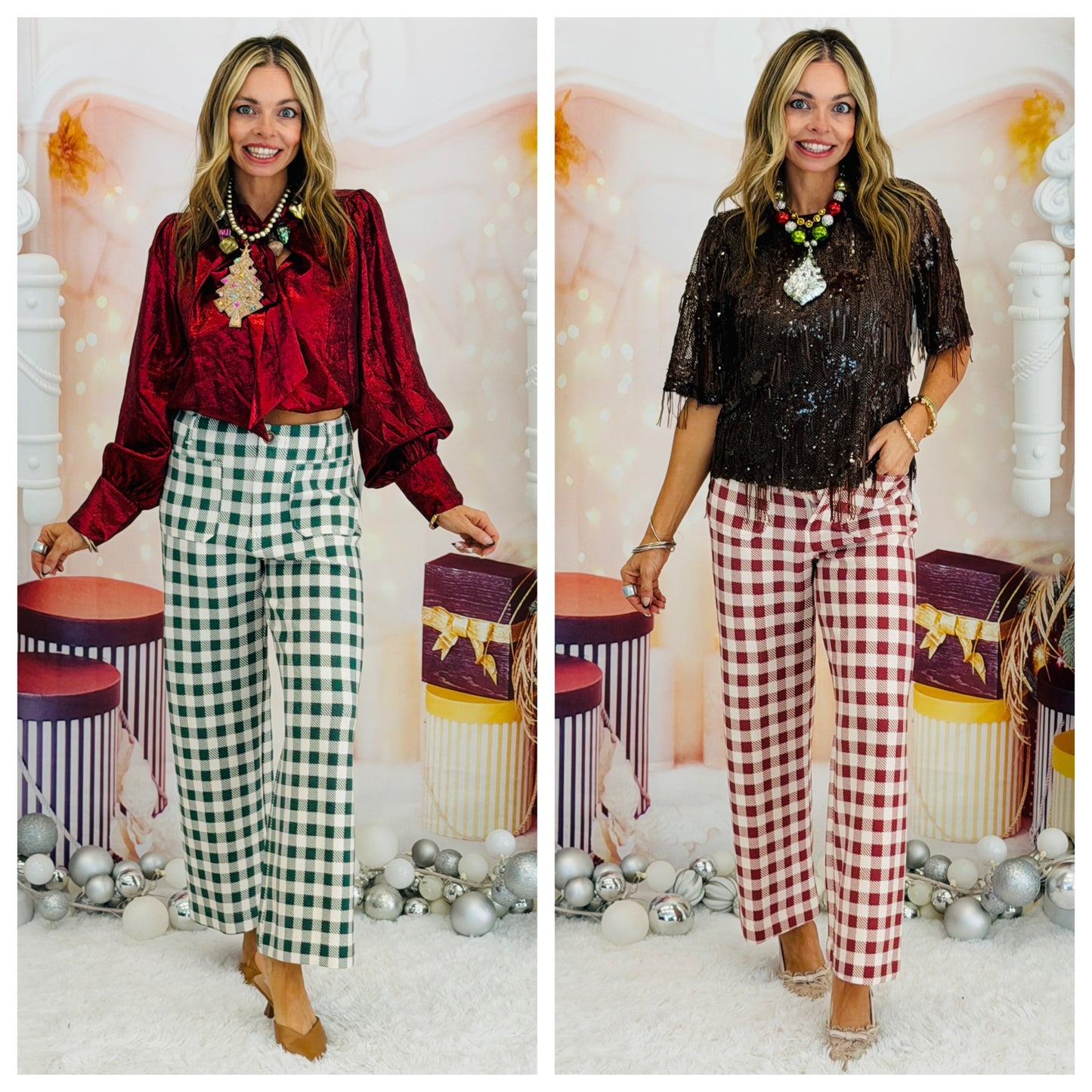 Gingham Wide Leg Pants (Reg.) - 2 Colors