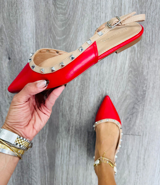 Red Touch Of Edge Slingback Flats