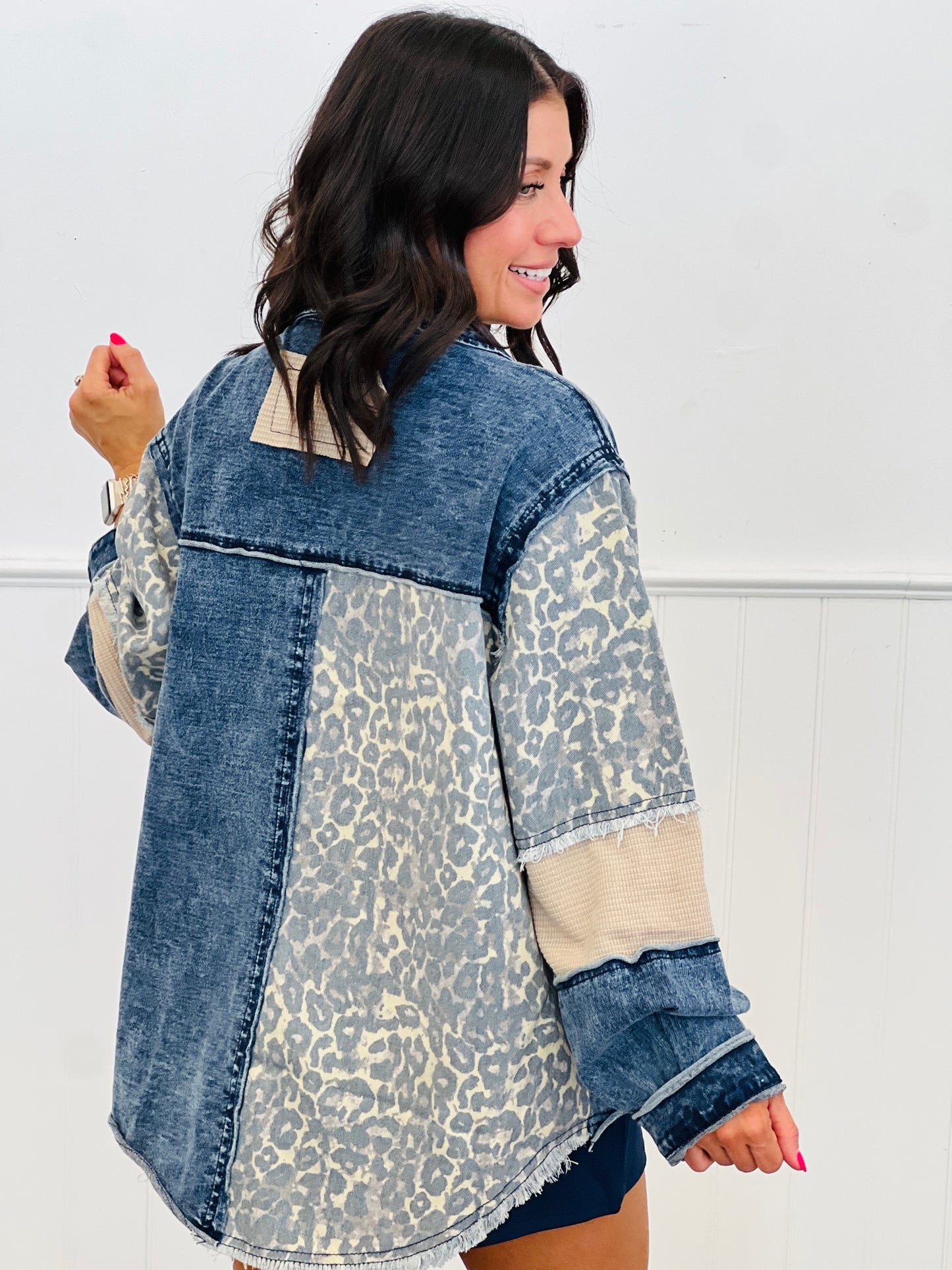 POL Indigo Leo & Denim Color Block Jacket (Reg.)