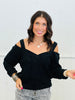 Black V-neck Cold Shoulder Sweater (Reg)