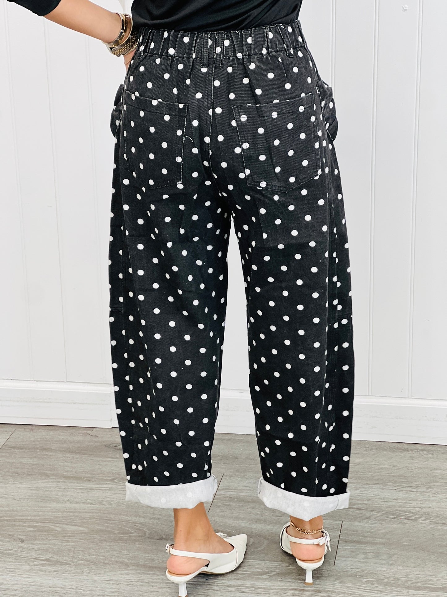 Denim Polka Dot Print Barrel Pants (Reg. and Plus) - 3 Colors