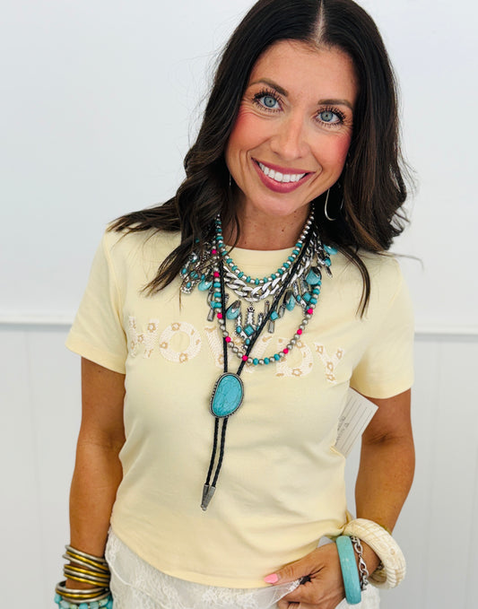 Light Yellow Howdy Graphic Top (Reg & Plus)