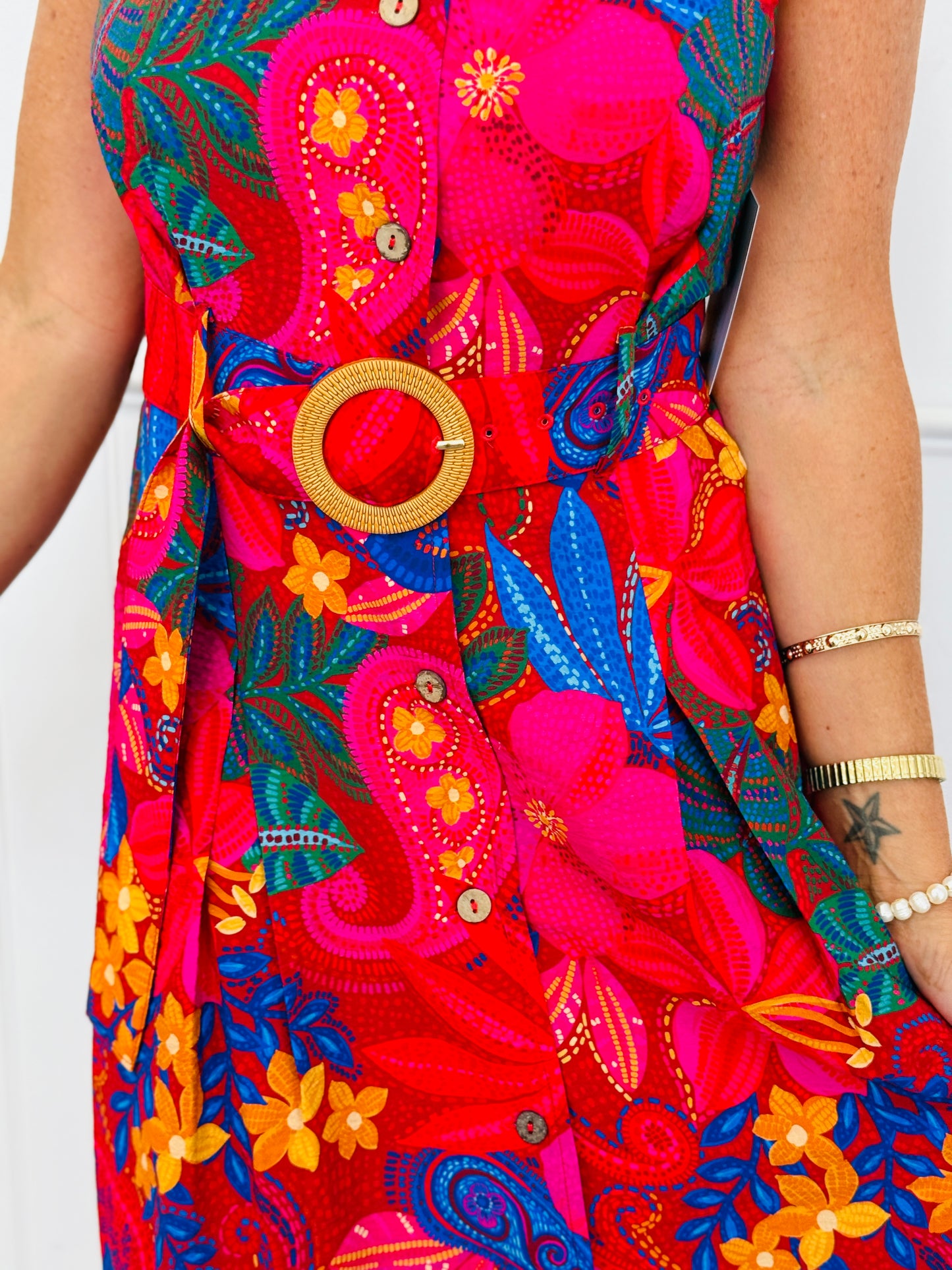 Red Tropical Floral Midi Dress (Reg & Plus)