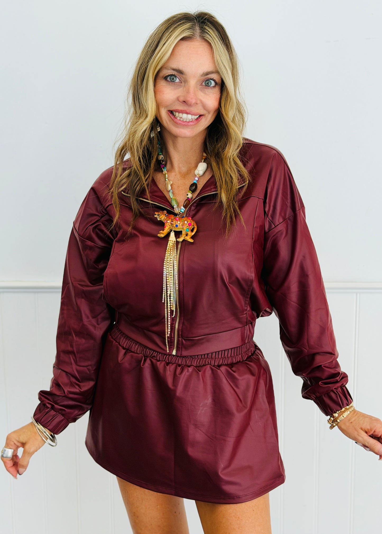 Faux Leather Zip Up Jacket (Reg.) - 2 Colors
