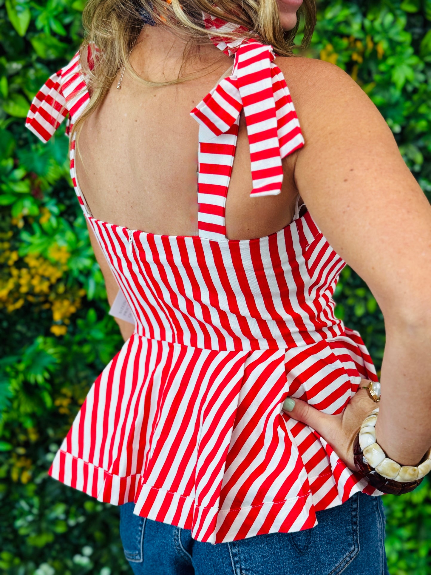 Red Striped Peplum Top (Reg.)
