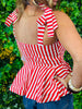 Red Striped Peplum Top (Reg.)