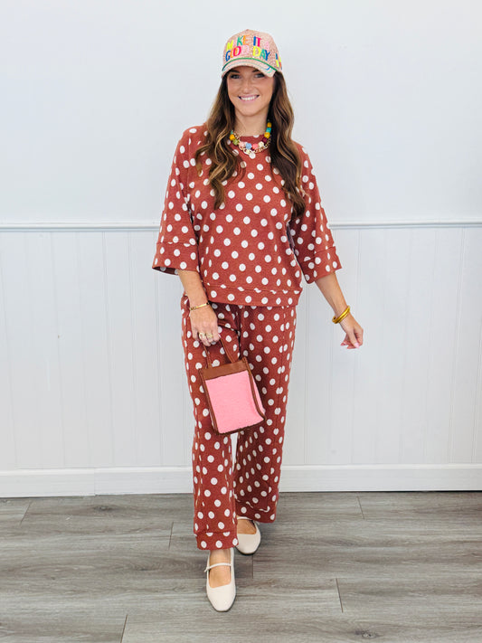 Rust Polka Dot Straight Leg Pants (Reg.)