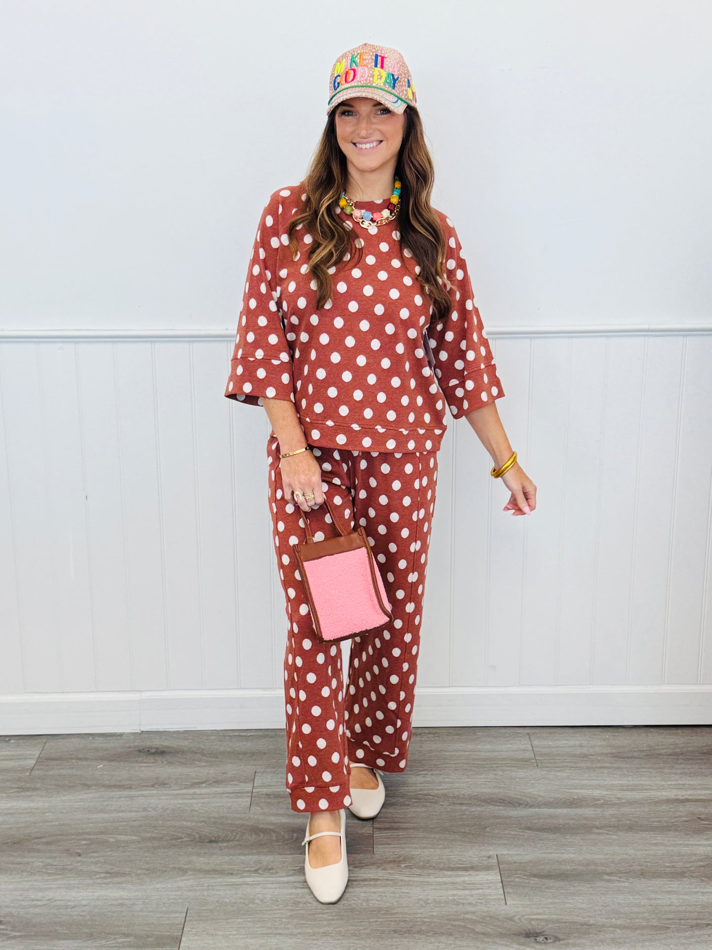Rust Polka Dot Straight Leg Pants (Reg.)