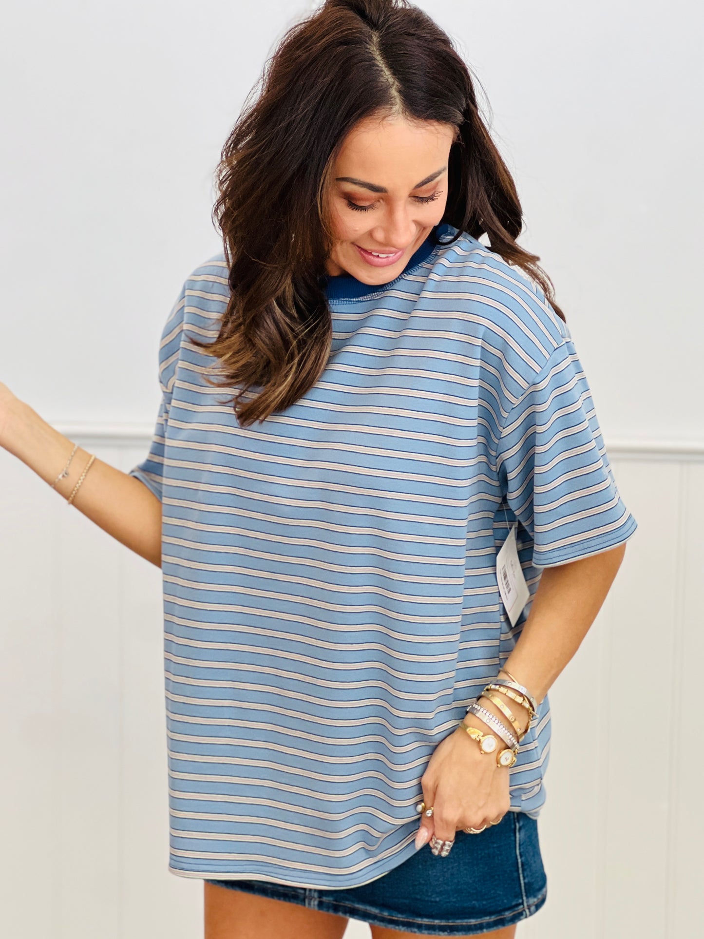 Oversized Striped Short Sleeve Tee (Reg.)-2 Colors