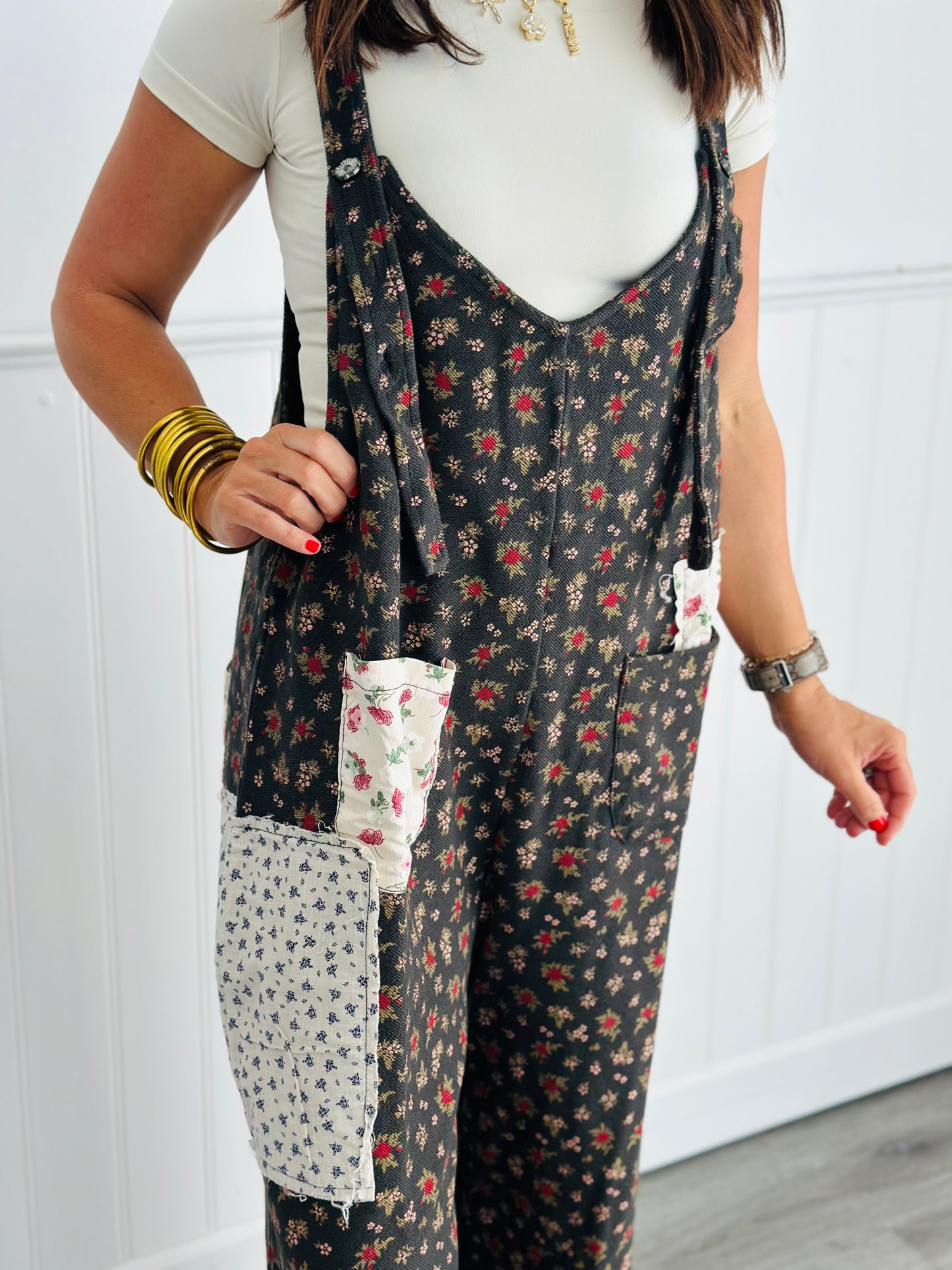 POL Charcoal Multi All Over Floral Overalls (Reg)