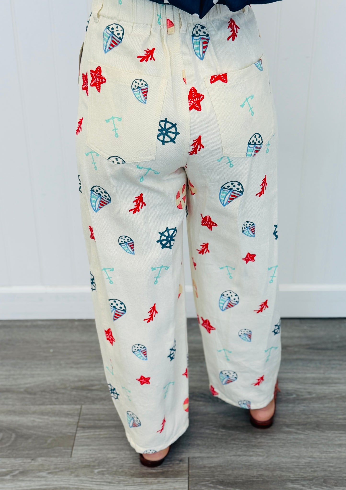 Ivory Denim Marine Life Print Pants (Reg & Plus)
