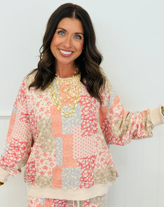 Blush Floral Patchwork Sweatshirt Top (Reg. & Plus)