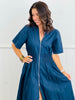 Navy Front Zip Midi Dress  (Reg & Plus)