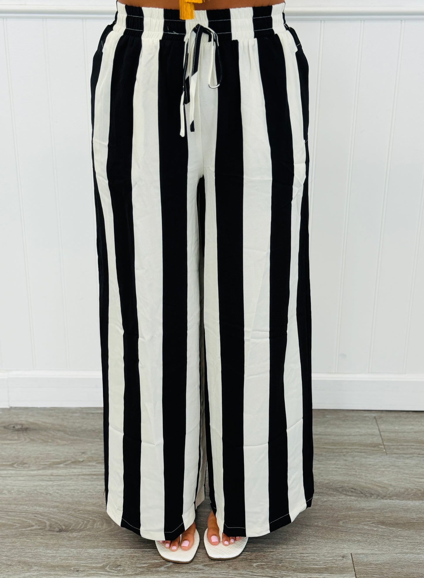 Black/Ivory Stripe Top & Pants Set (Reg & Plus)