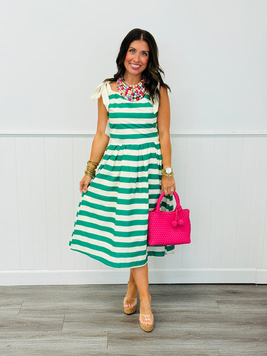 Green Striped Crop Top & Skirt Set (Reg. and Plus)