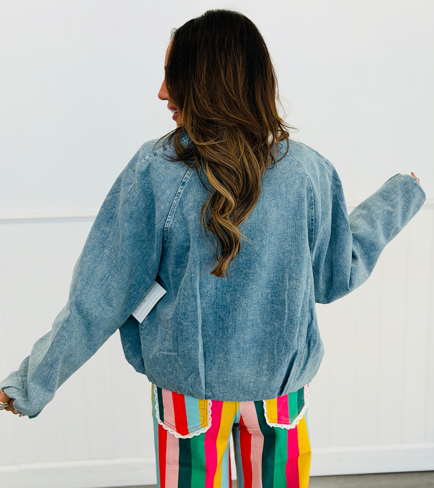 Denim Zip Up Bomber Jacket (Reg & Plus)