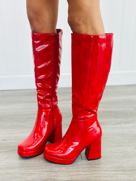 Red Patent On The Go-Go Platform Boots