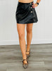 Faux Leather Slit Mini Skirt (Reg)-2 Colors