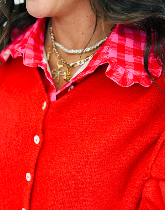 Red/Pink Gingham Ruffle Faux Collar (OS)