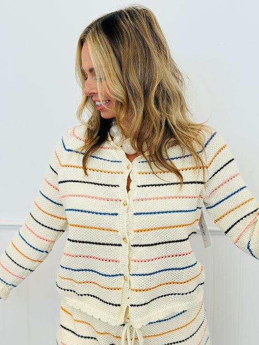 Ivory Multi Stripe Knit Button Up Sweater (Reg & Plus)
