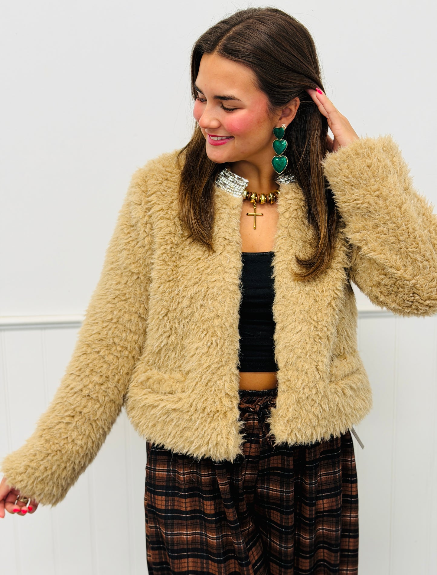 Taupe Teddy Bejeweled Neck Jacket (Reg.)