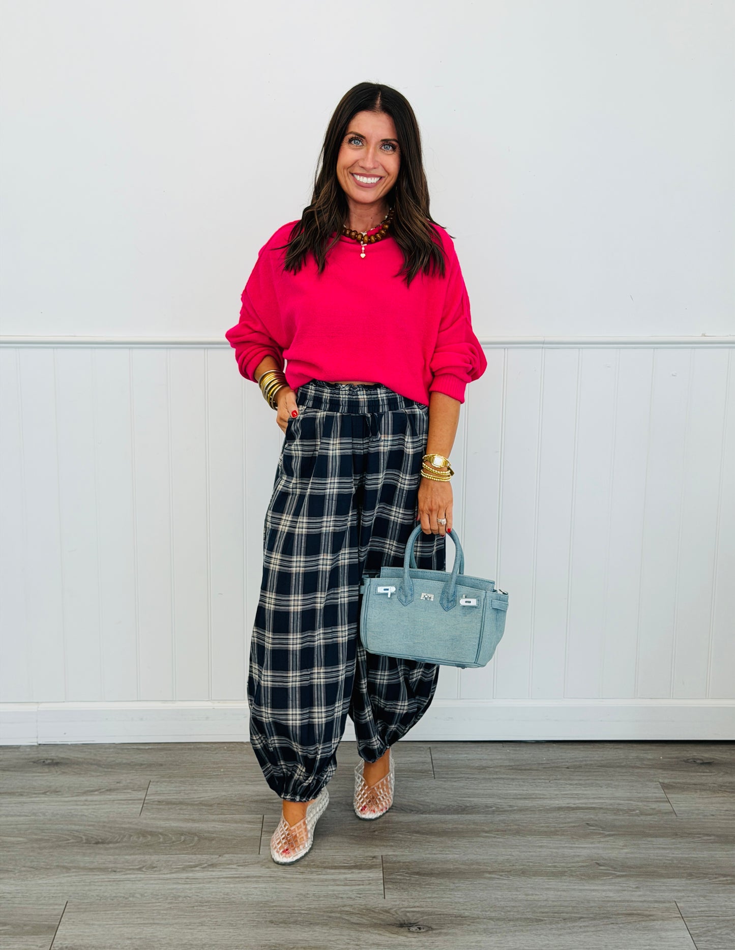 Navy Plaid Baggy Balloon Jogger Pants (Reg.)