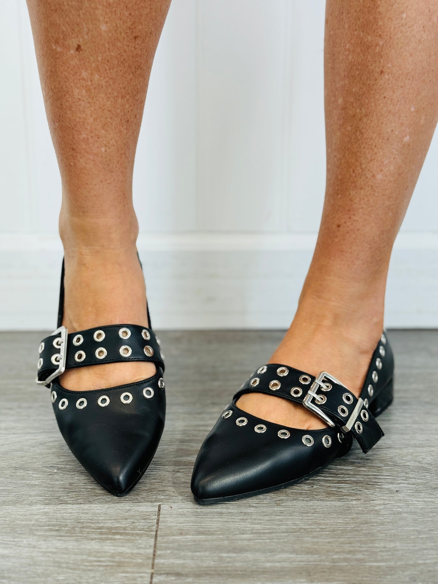 Black Grommet Detailed Flats