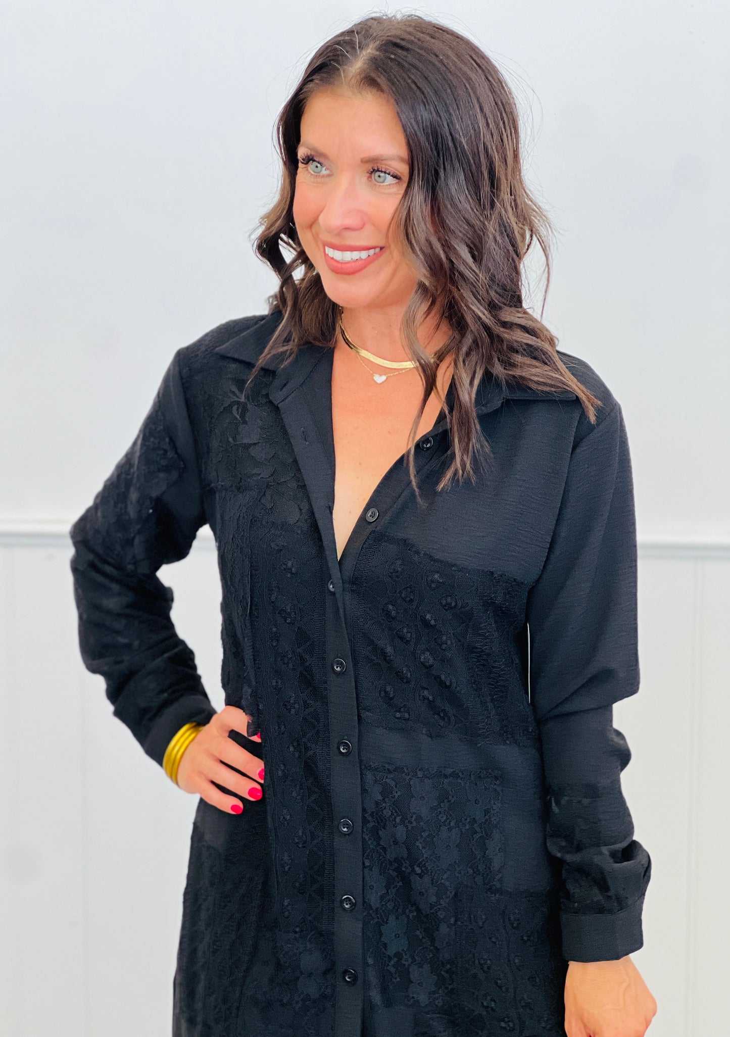 Long Lace Button Up Jacket (Reg. & Plus)- 2 Colors