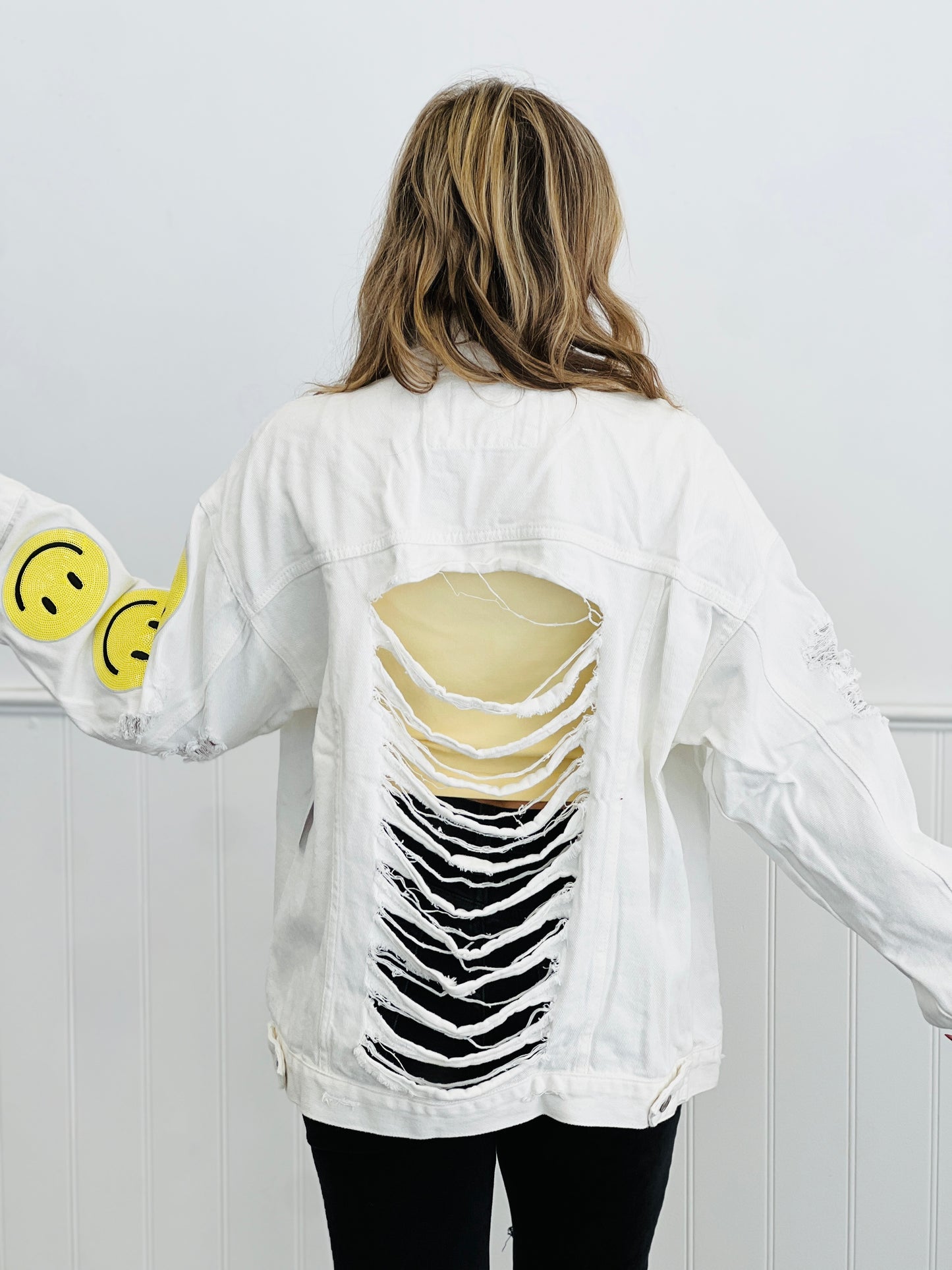 White Denim Keep Smiling Distressed Jacket (Reg.)