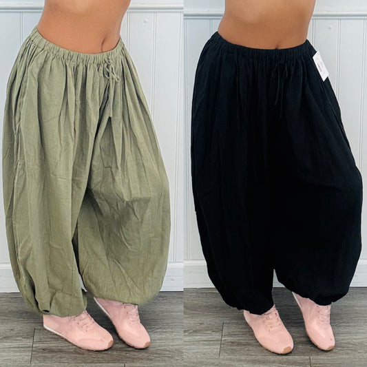 Shirred Harem Pocket Pants (Reg.) - 2 Colors