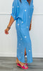 Blue Polka Dot Side Slit Midi Dress (Reg.)