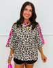 Hot Pink/Cream Contrast Stripe Leopard Pullover Top (Reg.)