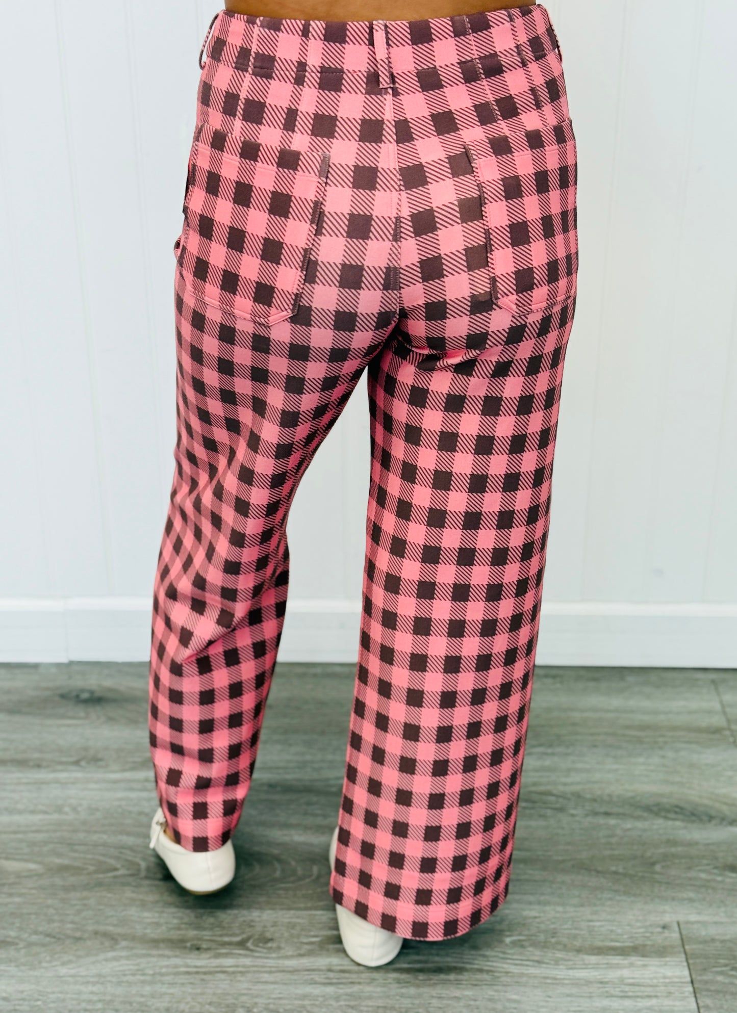 Pink/Brown Gingham Wide Leg Pants (Reg.)