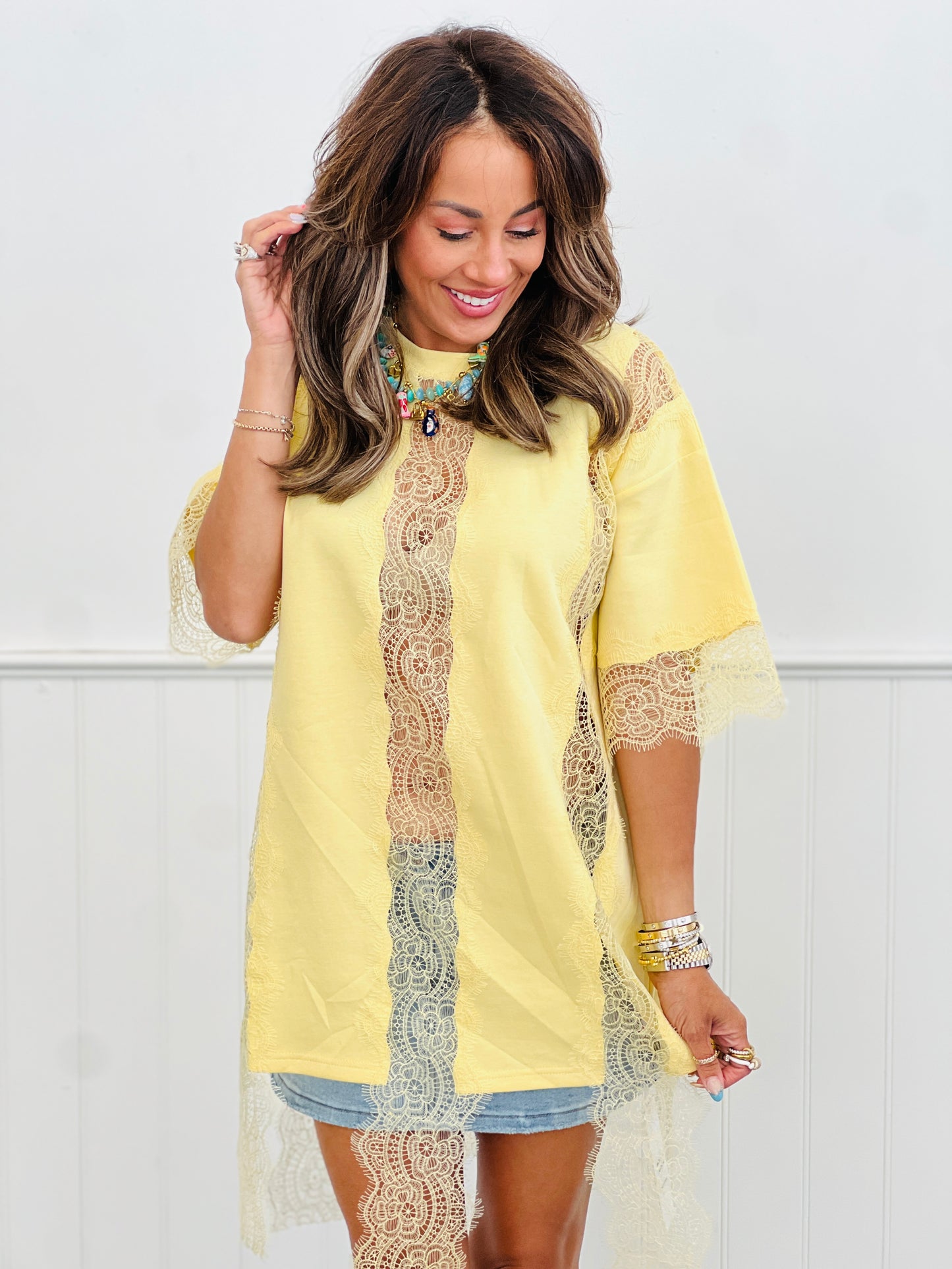 Lace Pattern Short Sleeve Top (One Size)- 2 Colors