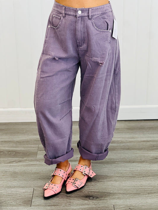 Eggplant Acid Washed Denim Barrel Pants (Reg & Plus)