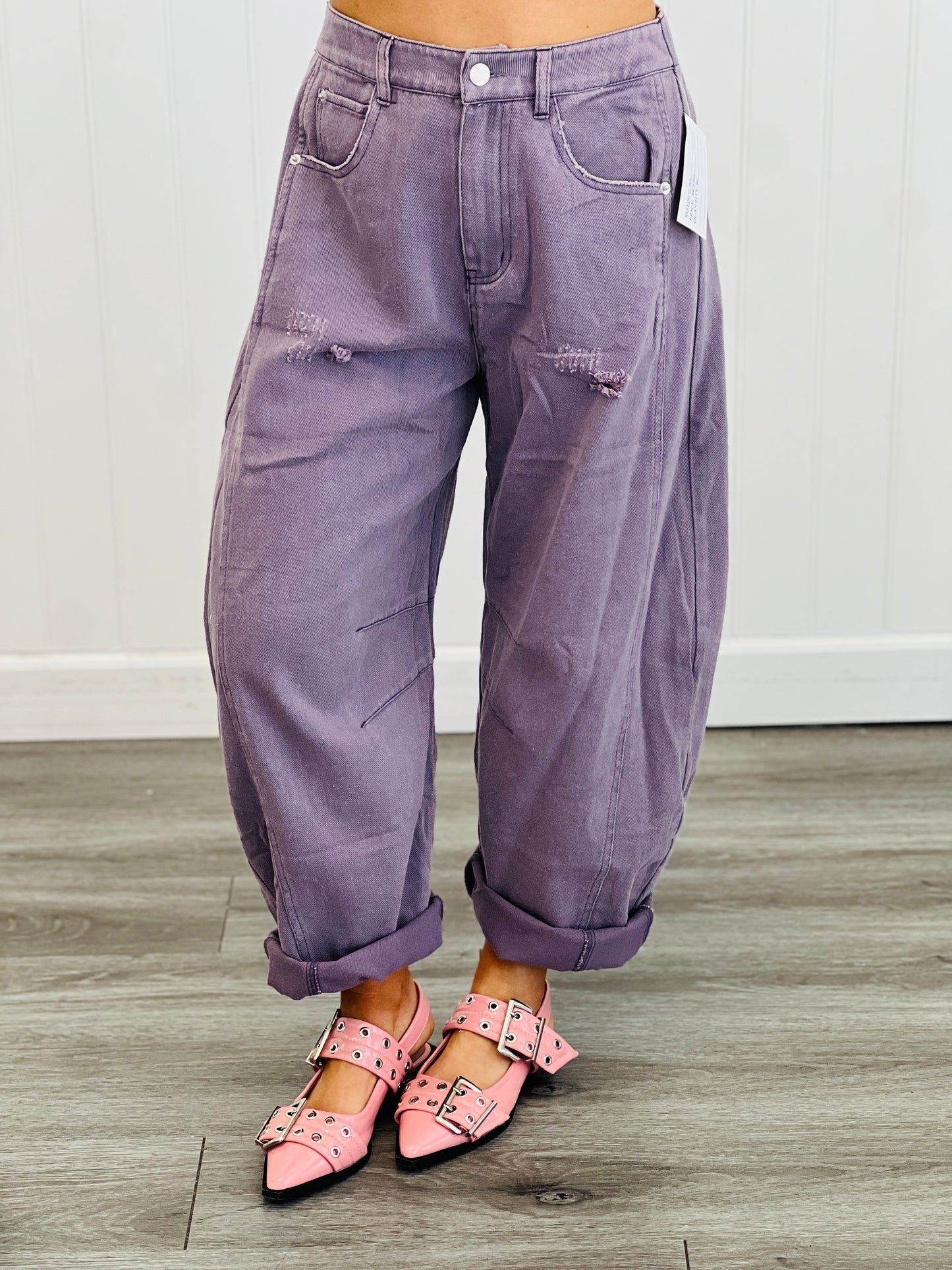 Eggplant Acid Washed Denim Barrel Pants (Reg & Plus)