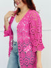 Pink Crochet Button Down Midi Dress (Reg)