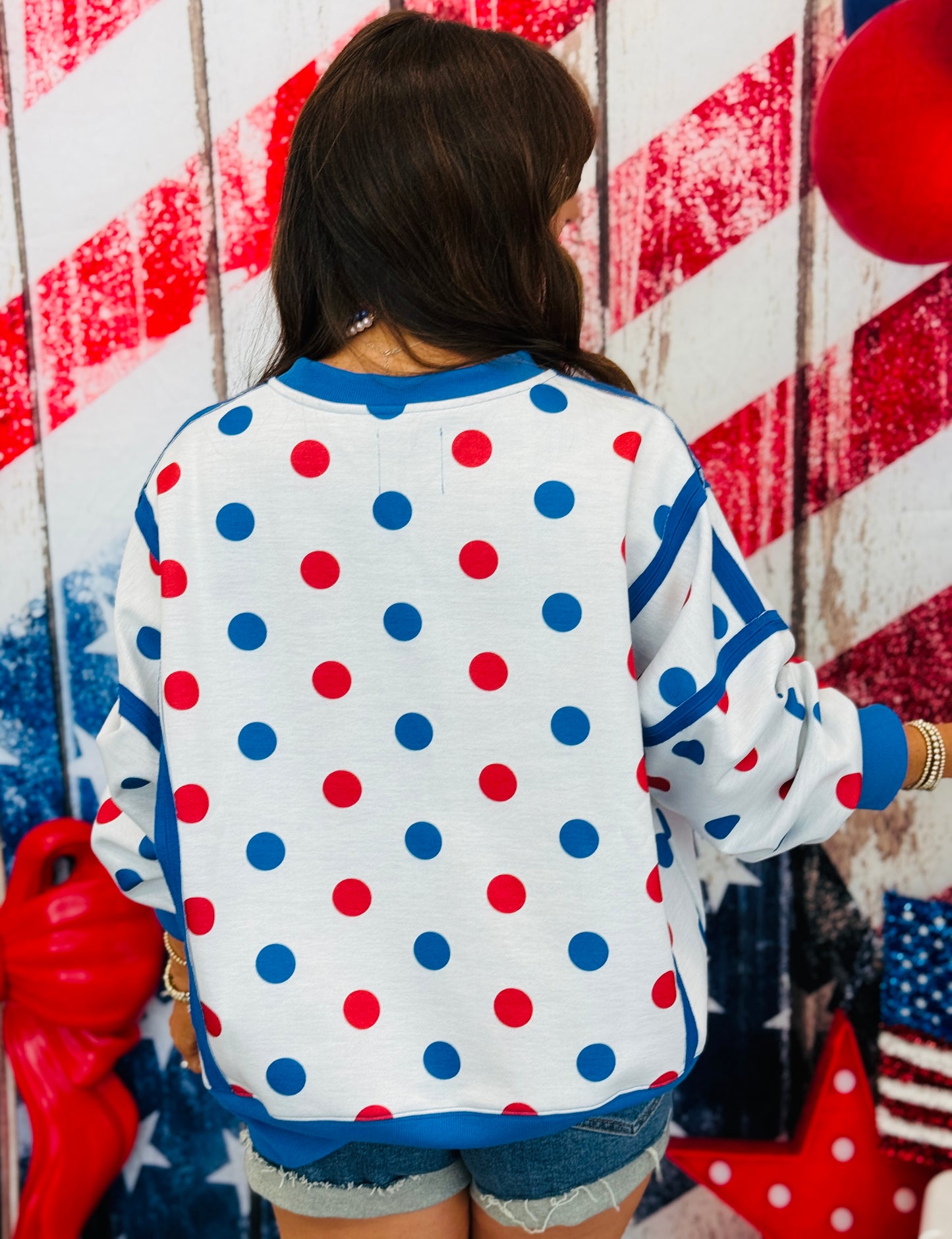 Blue/Red Polka Dot Oversized Sweatshirt  (Reg.)